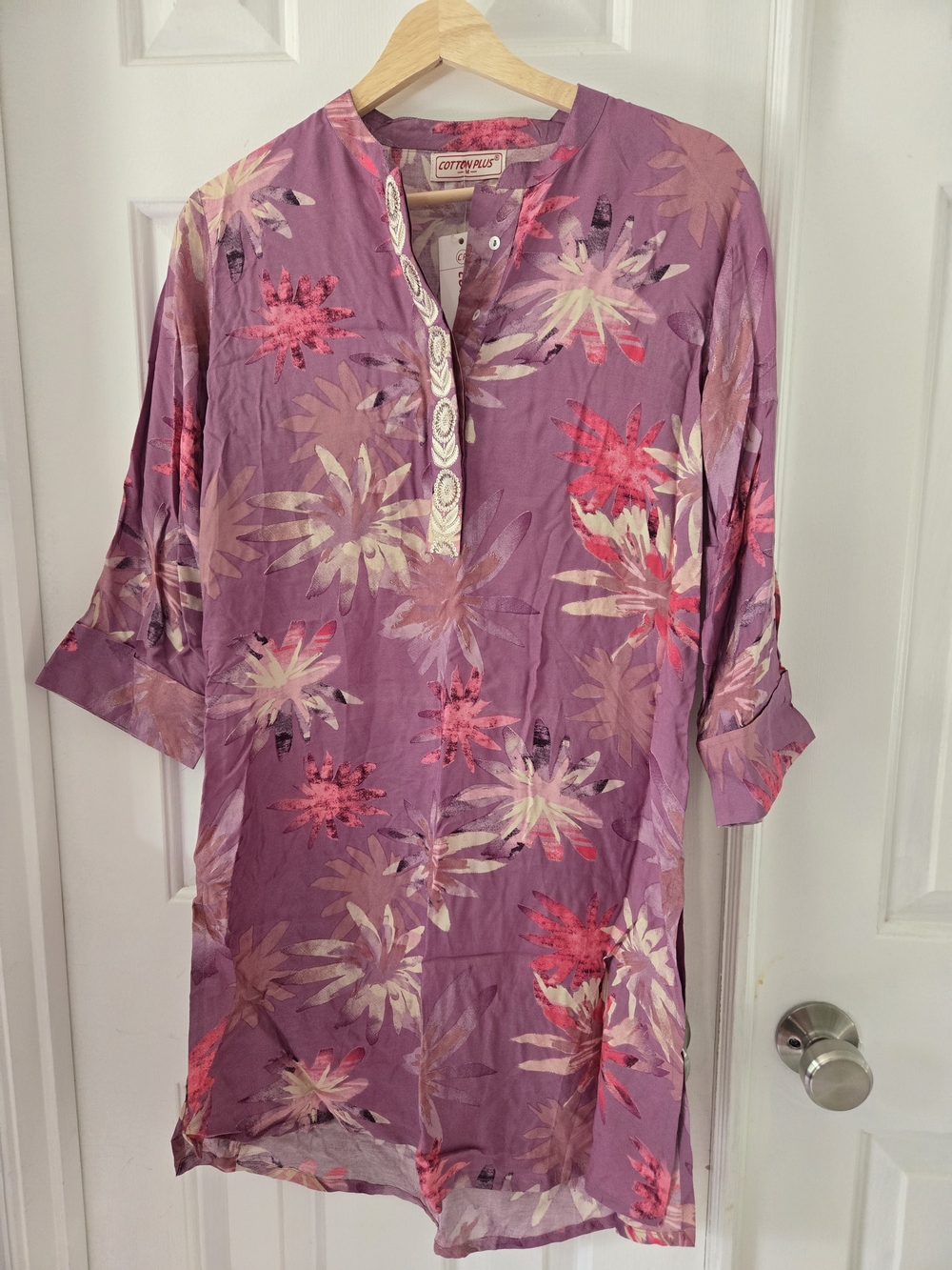 Cotton Plus Indian Pakistani Ethnic Lavender Floral Tunic And Pants Size M